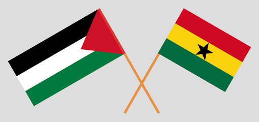 Crossed flags of Palestine and Ghana. Official colors. Correct proportion