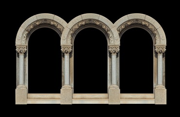 Elements of the architecture of buildings, ancient arches and columns, stucco and patterns. On the...