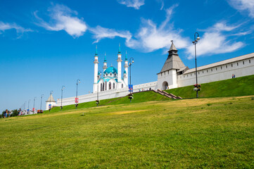 Fototapeta na wymiar Panoramic view of the Kazan Kremlin and the Kul Sharif Mosque
