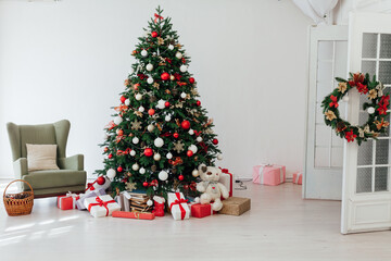 Christmas tree decor presents new year's background