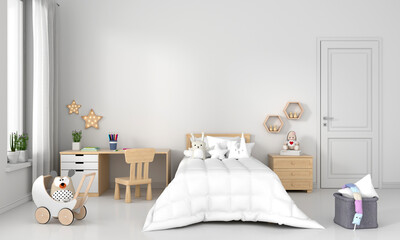 White child bedroom interior for mockup, 3D rendering