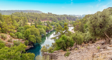 Fototapeta premium A view down the river in the Koprulu Canyon near Antalya in Turkey in the summertime