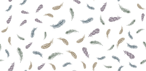 Feathers set. Hand drawn sketch illustrations.