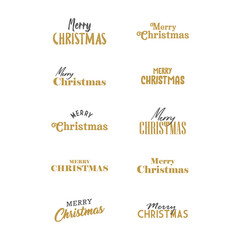 Merry Christmas typography set. Xmas holiday related lettering templates for greeting cards and decoration. Vector vintage illustration.