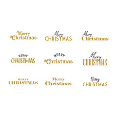 Merry Christmas typography set. Xmas holiday related lettering templates for greeting cards and decoration. Vector vintage illustration.