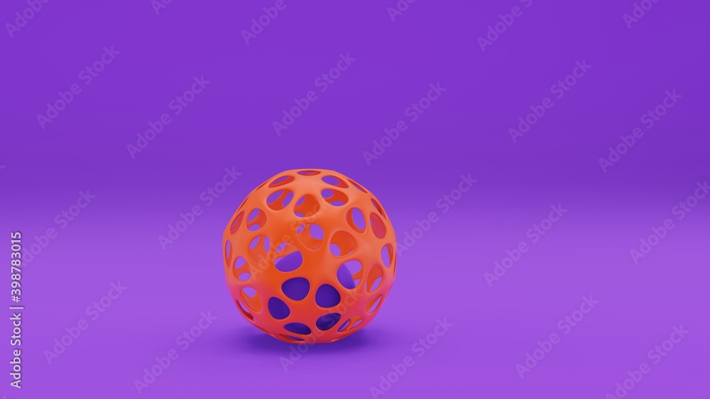 Poster wireframe ball abstract illustration at purple background. 3d rendering close up object