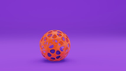 Wireframe Ball Abstract Illustration at Purple Background. 3D Rendering Close up Object