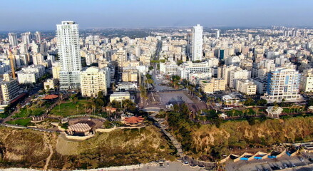 Fototapeta na wymiar Netanya, Israel from a bird's eye view. Top-down view of the city