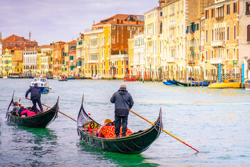Fototapeta na wymiar Two gondolas at the Grand Canal in Venice 