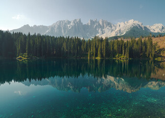 Fototapeta na wymiar A beautiful morning, Lake Carezza, Dolomites