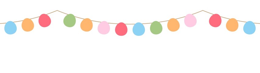 Happy Easter garland, colorful paper eggs hanging on rope .Great for Easter design. Vector illustration.