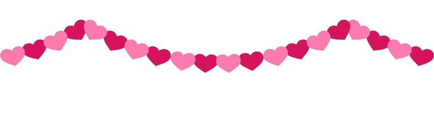 pink hearts cutout chain, modern garland for Valentine's Day, vector isolated on white background