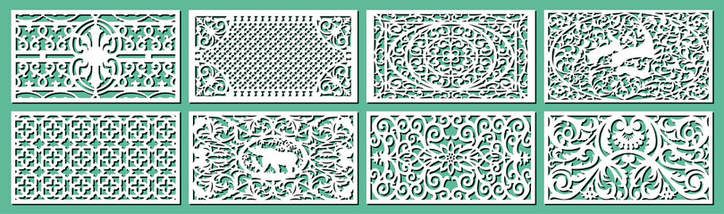 set of layouts for decorative panels made of plywood for laser cutting cnc
