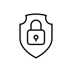 Logotipo seguridad. Icono con candado en escudo con lineas en color negro