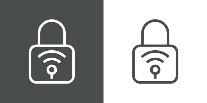 Conexi&oacute;n WiFi segura. Logotipo candado con ondas con lineas en fondo gris y fondo blanco	