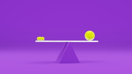 Equilibrium Illustration object with Different size. 3D rendering Illustration at Purple Background