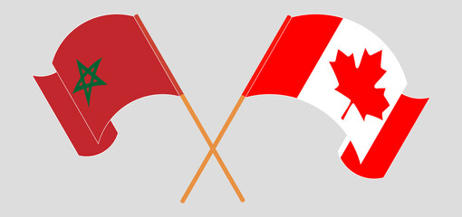 Crossed and waving flags of Morocco and Canada