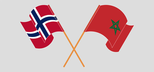 Crossed and waving flags of Norway and Morocco