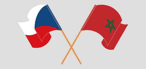 Crossed and waving flags of Czech Republic and Morocco
