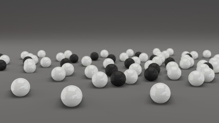 Black and White Ball in Grey isolated room with Focus. 3D Illustration