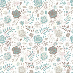 Trendy Seamless Floral Pattern in hand drawn style. Ditsy repeated textile and wallpaper background for boys and girls © Janna Mudrak