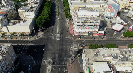 Netanya, Israel from a bird's eye view. Top-down view of the city during the Yom Kippur holiday,...