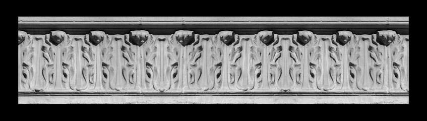 Elements of architectural decoration of buildings, plaster stucco, wall texture, plaster molding and patterns. On the streets in Barcelona, public places. © Kozlik_mozlik