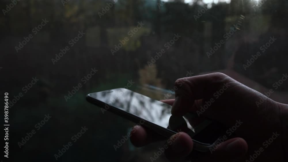 Poster the finger scrolls. transfer of information in the messenger using the mobile internet. high speed i
