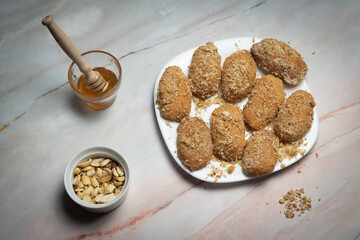 Greek honey cookies with Walnuts called melomakarona ,