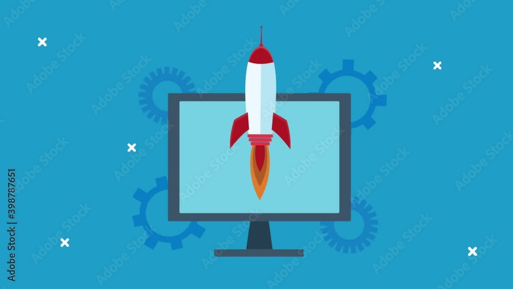 Poster rocket in desktop computer with gears settings