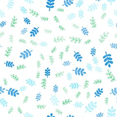 Fototapeta na wymiar Light Blue, Green vector seamless natural pattern with leaves, branches.
