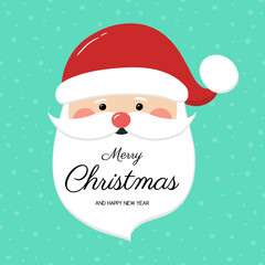 Merry Christmas and Happy New Year. Design of Christmas card with cute Santa Claus.Vector