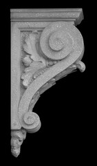 Elements of architectural decorations of buildings, a beam, a bracket under the balcony and a column, plaster patterns and stucco. On the streets in Catalonia, public places. © Kozlik_mozlik