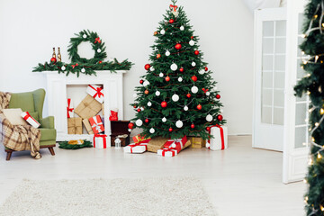 beautiful Christmas Christmas tree interior with gifts new year decor December