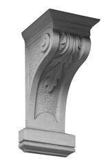 Elements of architectural decorations of buildings, a beam, a bracket under the balcony and a column, plaster patterns and stucco. On the streets in Catalonia, public places. © Kozlik_mozlik