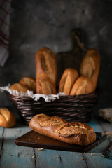 
Fresh white bread on wooden rustic table