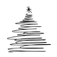 Vector Christmas tree as a symbol of the celebration of the Christmas holiday. Drawn in scribbles. Isolated on a white background.