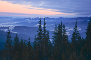 Amazing mountain landscape on a cloudy day, natural outdoor travel background. A picturesque scene in the Carpathians.