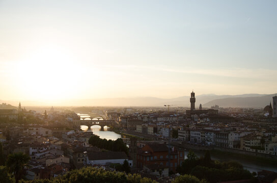 Sunset in Florence, view from the Mikelangelo square. © Uixdk