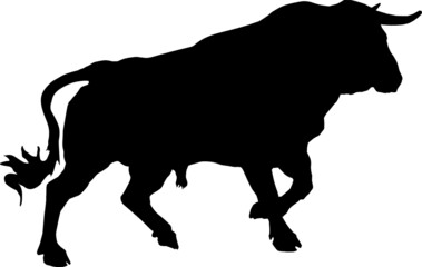 black silhouette of a bull isolated on a white background