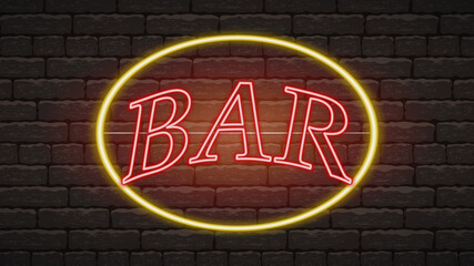 Retro neon sign with the word bar. Vintage electric symbol. Burning a pointer to a black wall in a club, bar or cafe. Design element for your signs, posters, banners. Vector illustration