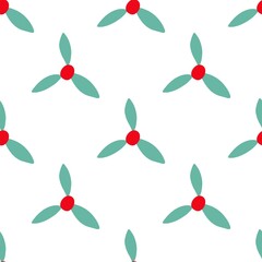 Seamless pattern with mistletoe, red berries, green leaves. Vector hand drawn illustration