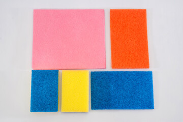  color sponges for washing and cleaning on a white background.