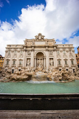 Obraz na płótnie Canvas Trevi Fountain, Fontana di Trevi in ​​Rome. The Trevi Fountain is the largest Baroque fountain, it is one of the most famous symbols of Rome. Rare shots in lockdown with empty square. 
