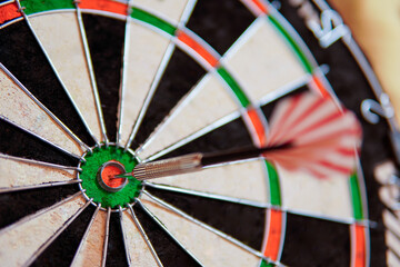 Dart hits the target. close-up. Business concept