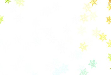 Light Blue, Yellow vector background with xmas snowflakes, stars.