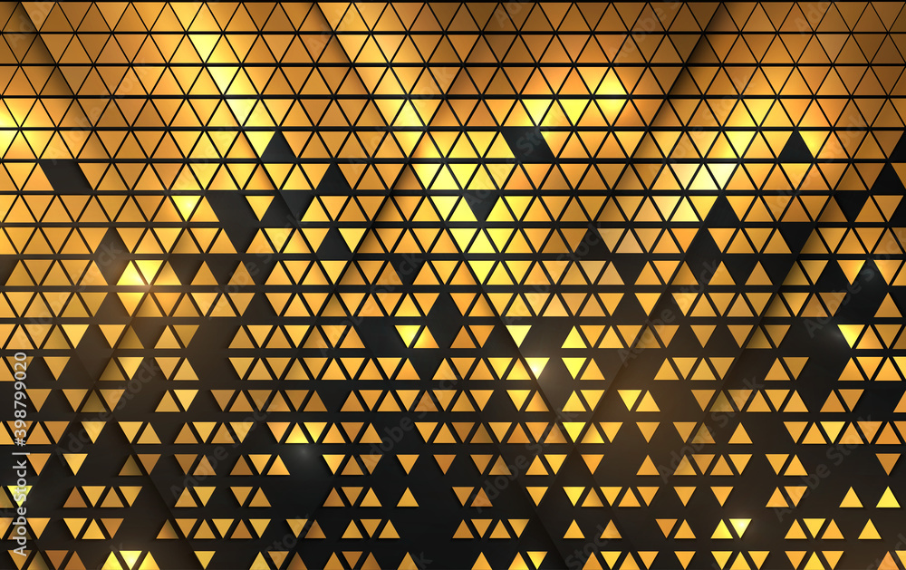Poster vector abstract golden triangle pattern background. shiny gold mosaic
