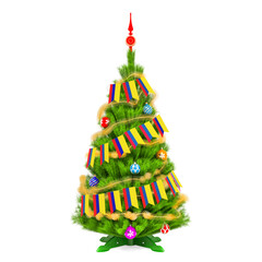 Christmas tree with Columbian Xmas pennant flags, 3D rendering