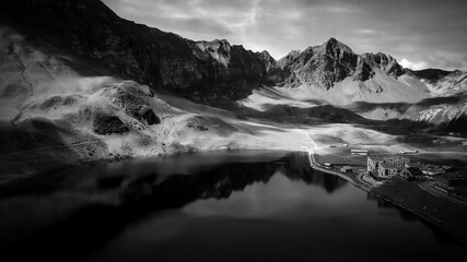 Amazing nature of the Swiss Alps - the Melchsee Frutt district in Switzerland from above - travel...