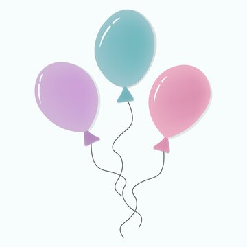 Festive balloons pastel colors on white background. Vector isolated.